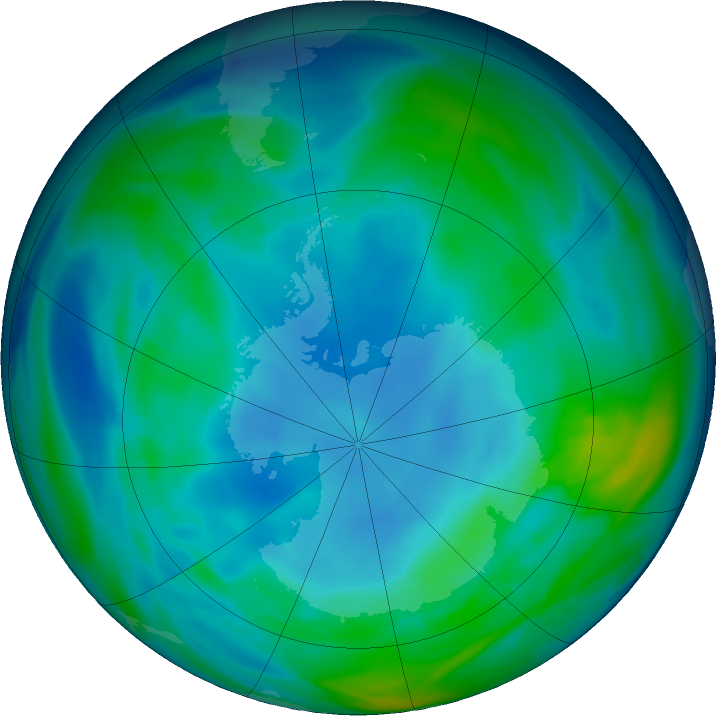 Antarctic ozone map for 18 May 2020